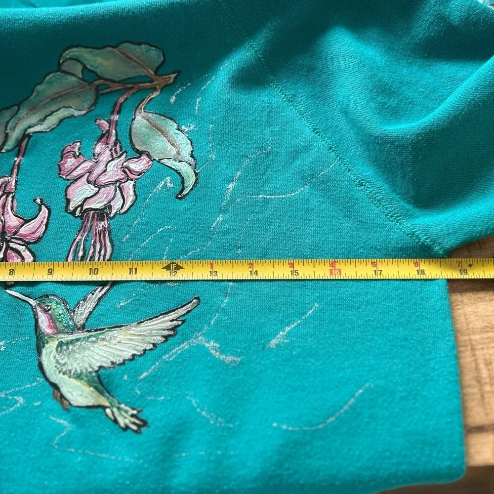 VTG Tultex hand painted hummingbird floral granny sweatshirt grandmacore M